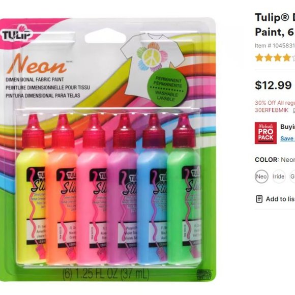 Tulip Dimensional Fabric Paints 1.25 oz Neon Colors & Glow in the Dark - Picture 9 of 11